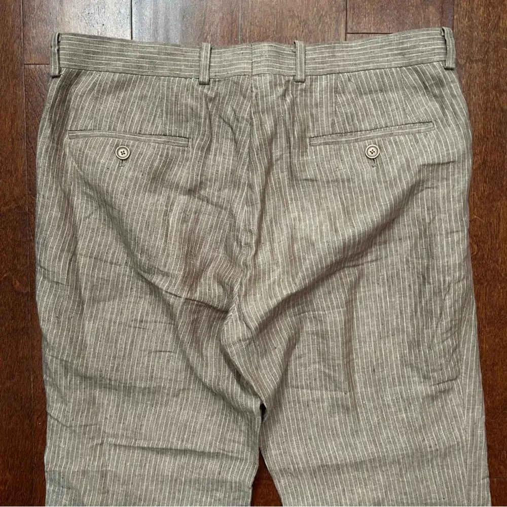 Bar III Men's 100% Linen Tan Pinstripe Pants, Size 42L